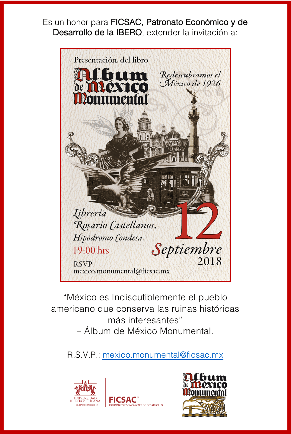 Invitación a la Presentación del Álbum de México Monumental